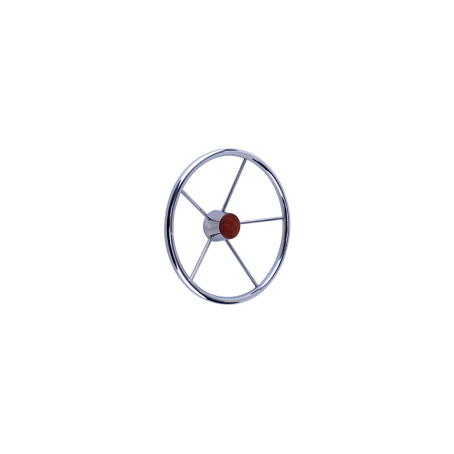 5 Spoke 15in Stainless Steel Destroyer Steering Wheel w/ Genuine Teak Cap
