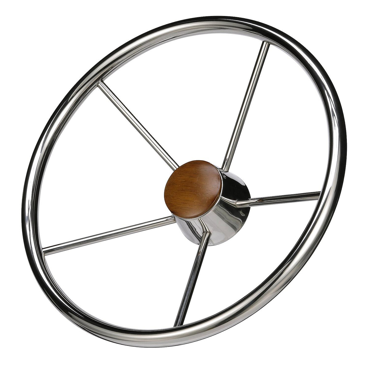 5 Spoke 15in Stainless Steel Destroyer Steering Wheel w/ Genuine Teak Cap