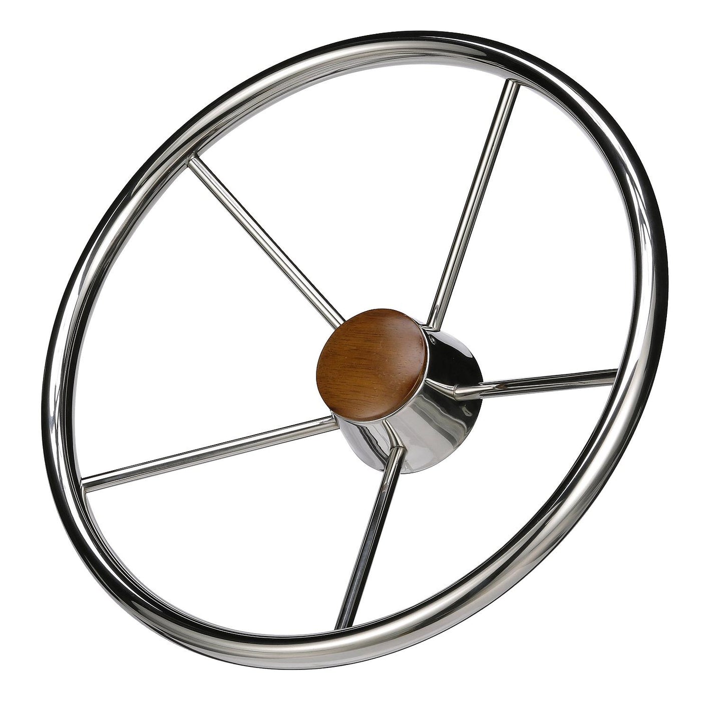 5 Spoke 15in Stainless Steel Destroyer Steering Wheel w/ Genuine Teak Cap