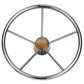5 Spoke 15in Stainless Steel Destroyer Steering Wheel w/ Genuine Teak Cap
