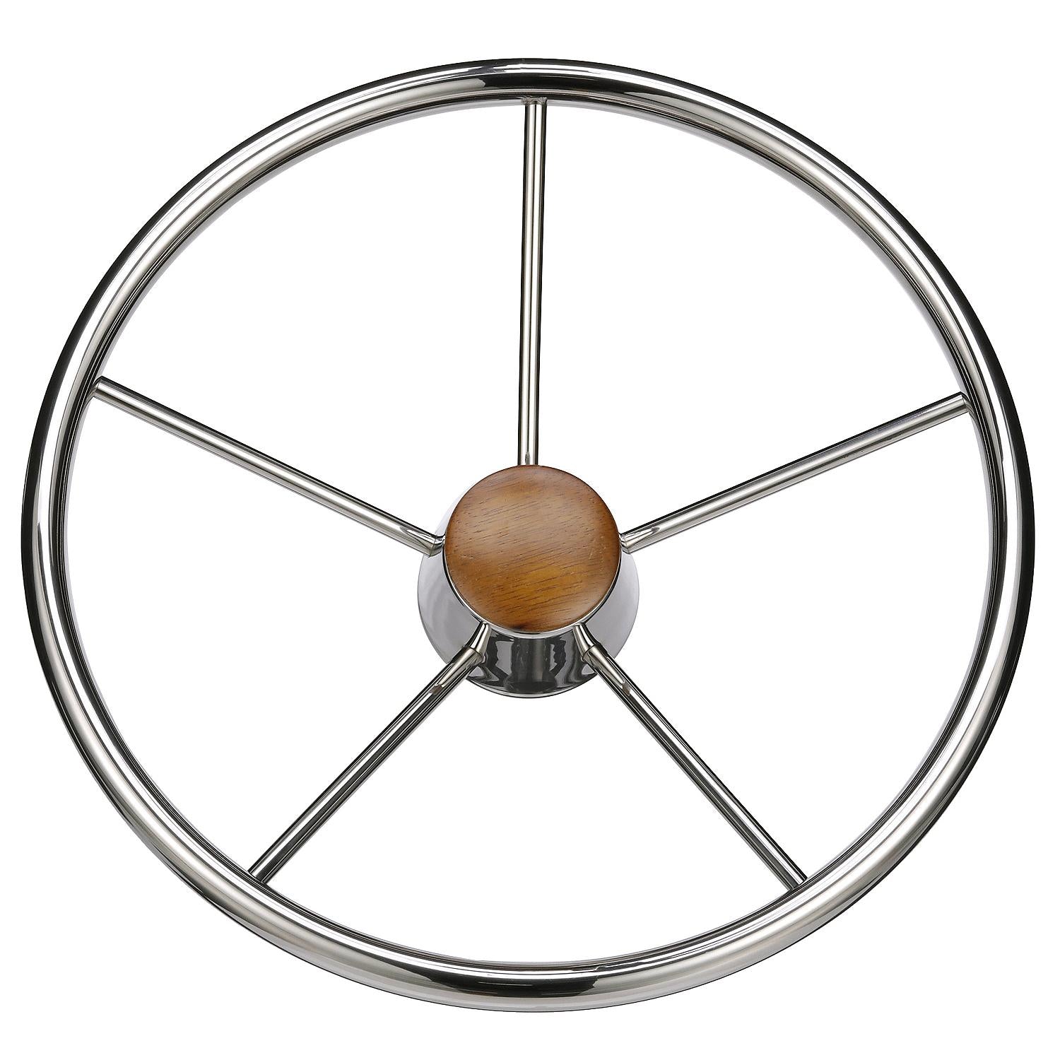 5 Spoke 15in Stainless Steel Destroyer Steering Wheel w/ Genuine Teak Cap