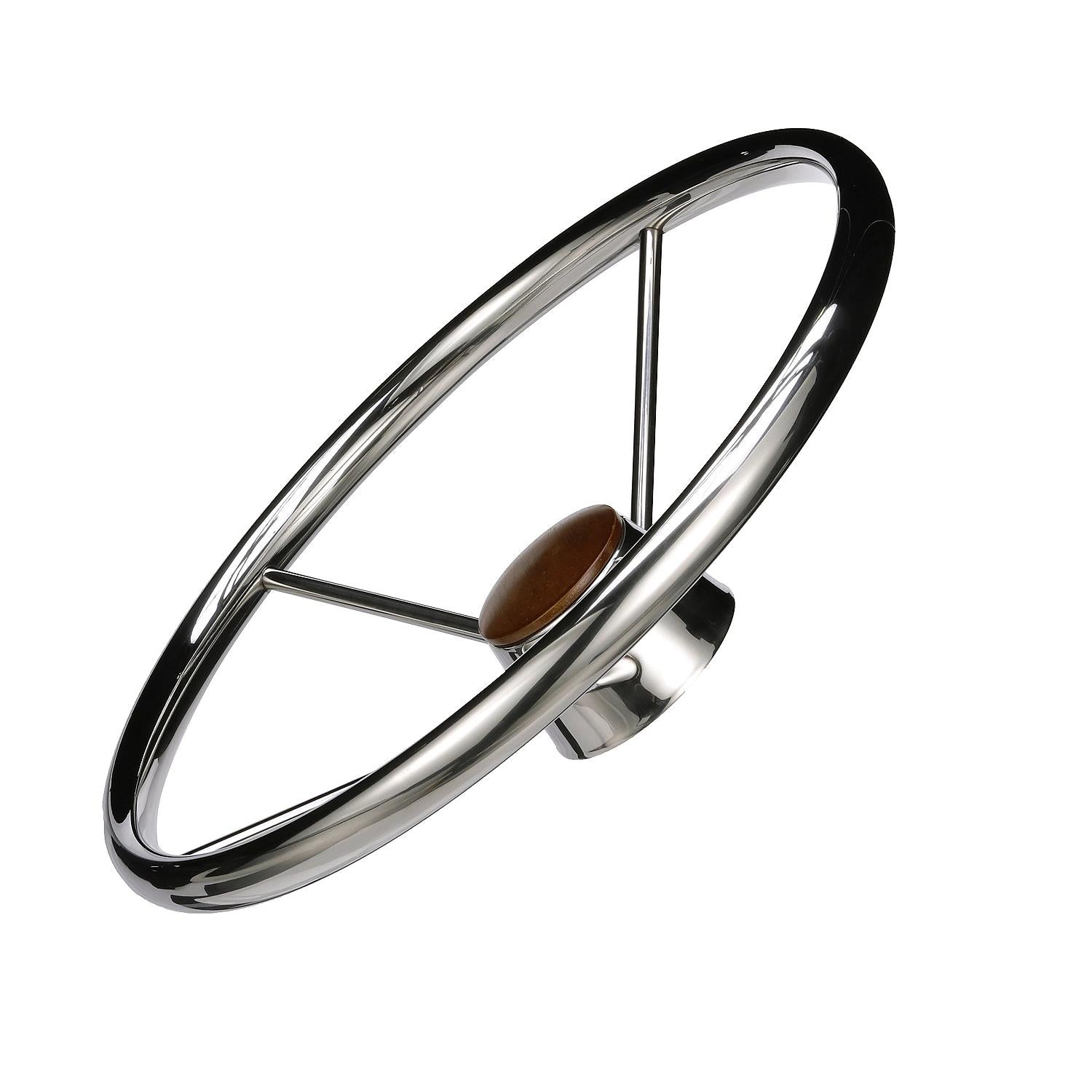 5 Spoke 15in Stainless Steel Destroyer Steering Wheel w/ Genuine Teak Cap