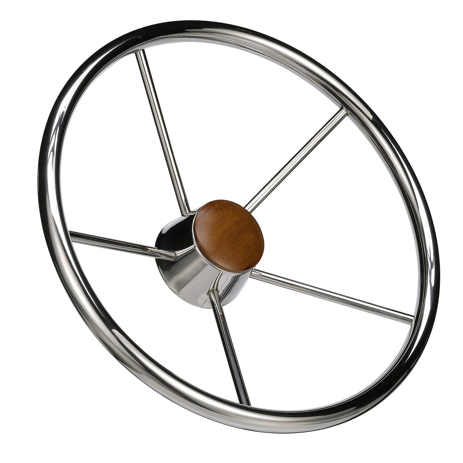 5 Spoke 15in Stainless Steel Destroyer Steering Wheel w/ Genuine Teak Cap