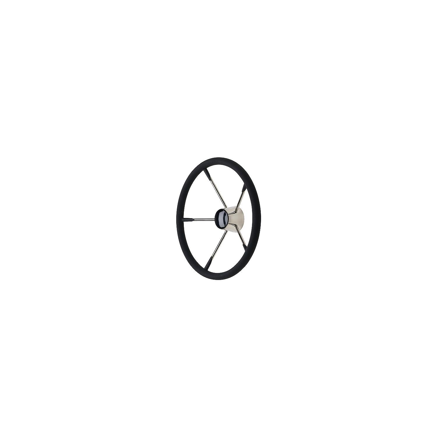 5 Spoke 15in Stainless Steel Destroyer Steering Wheel w/ Foam Grip & Black Center Cap