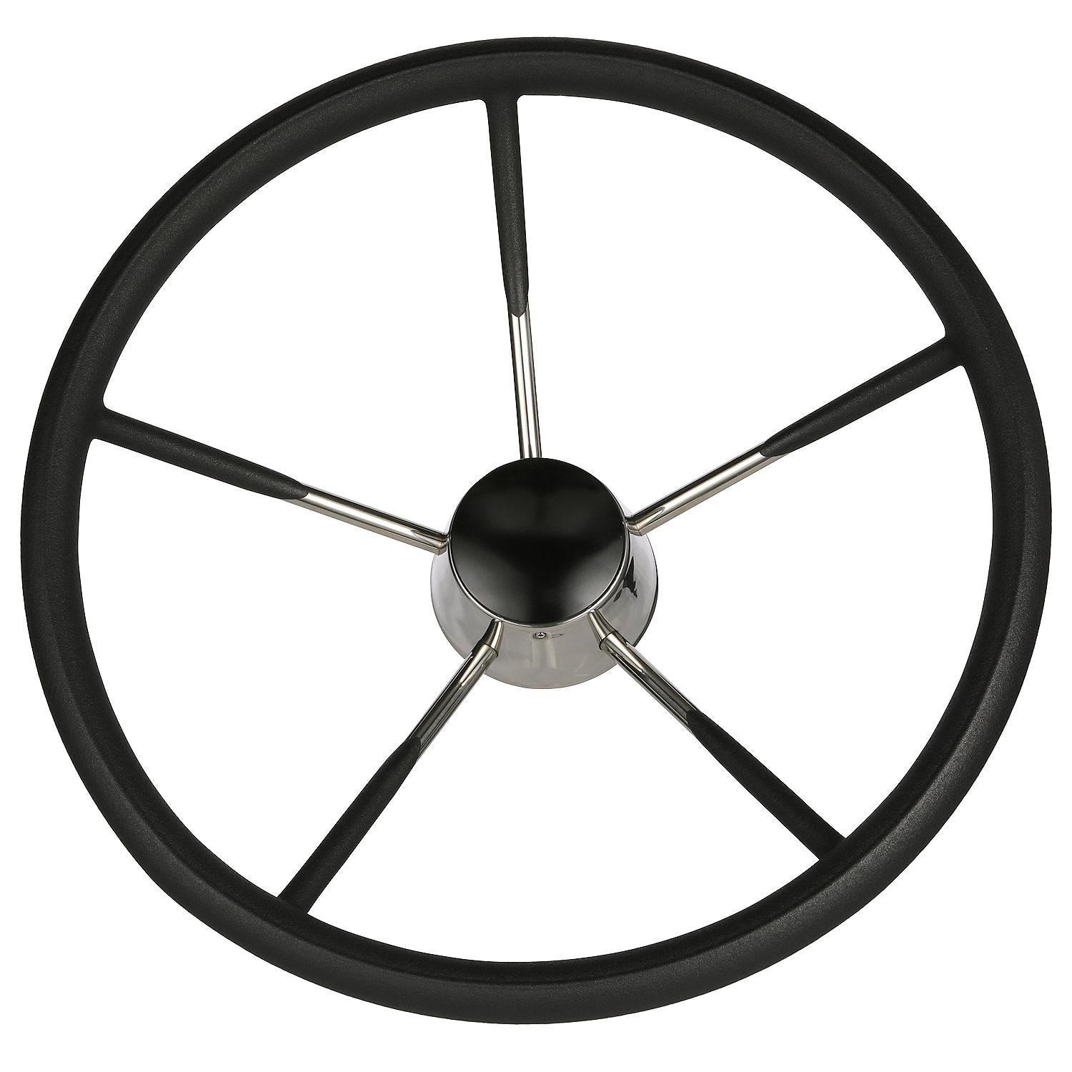 5 Spoke 15in Stainless Steel Destroyer Steering Wheel w/ Foam Grip & Black Center Cap