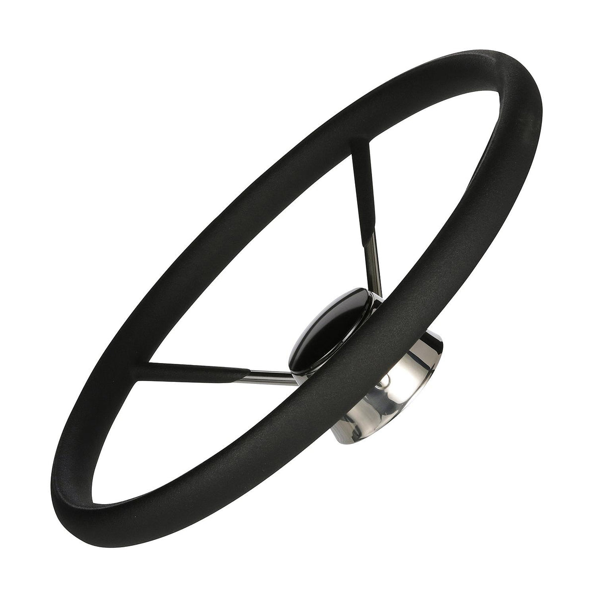5 Spoke 15in Stainless Steel Destroyer Steering Wheel w/ Foam Grip & Black Center Cap