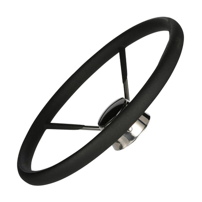 5 Spoke 15in Stainless Steel Destroyer Steering Wheel w/ Foam Grip & Black Center Cap