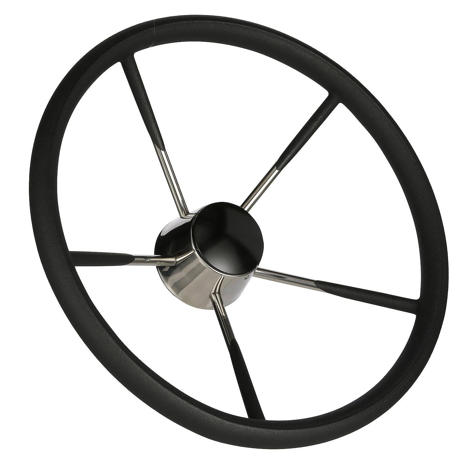 5 Spoke 15in Stainless Steel Destroyer Steering Wheel w/ Foam Grip & Black Center Cap