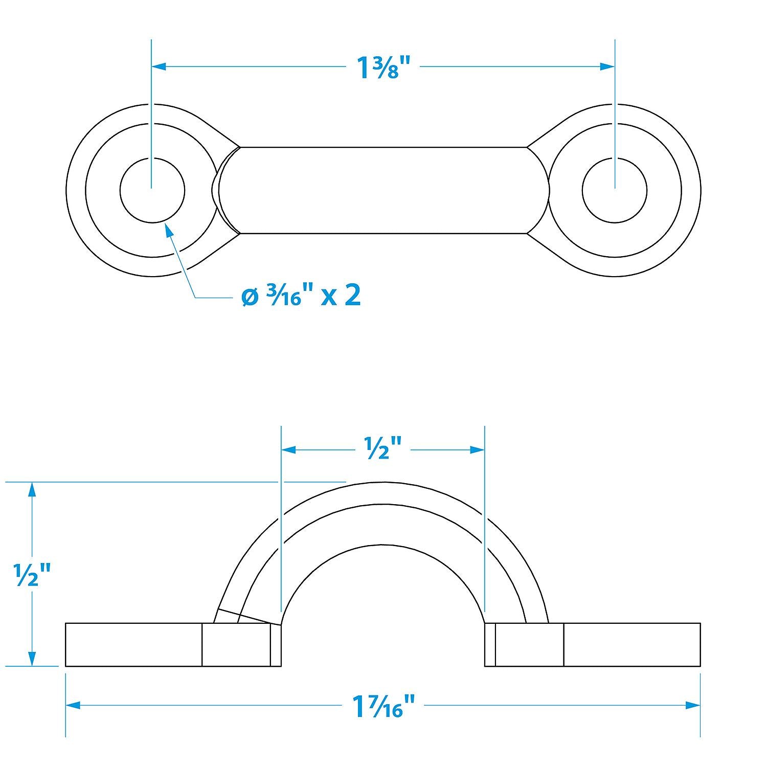 Stainles Steel Eye Straps, 1-7/8in x 11/32in, 4/PK