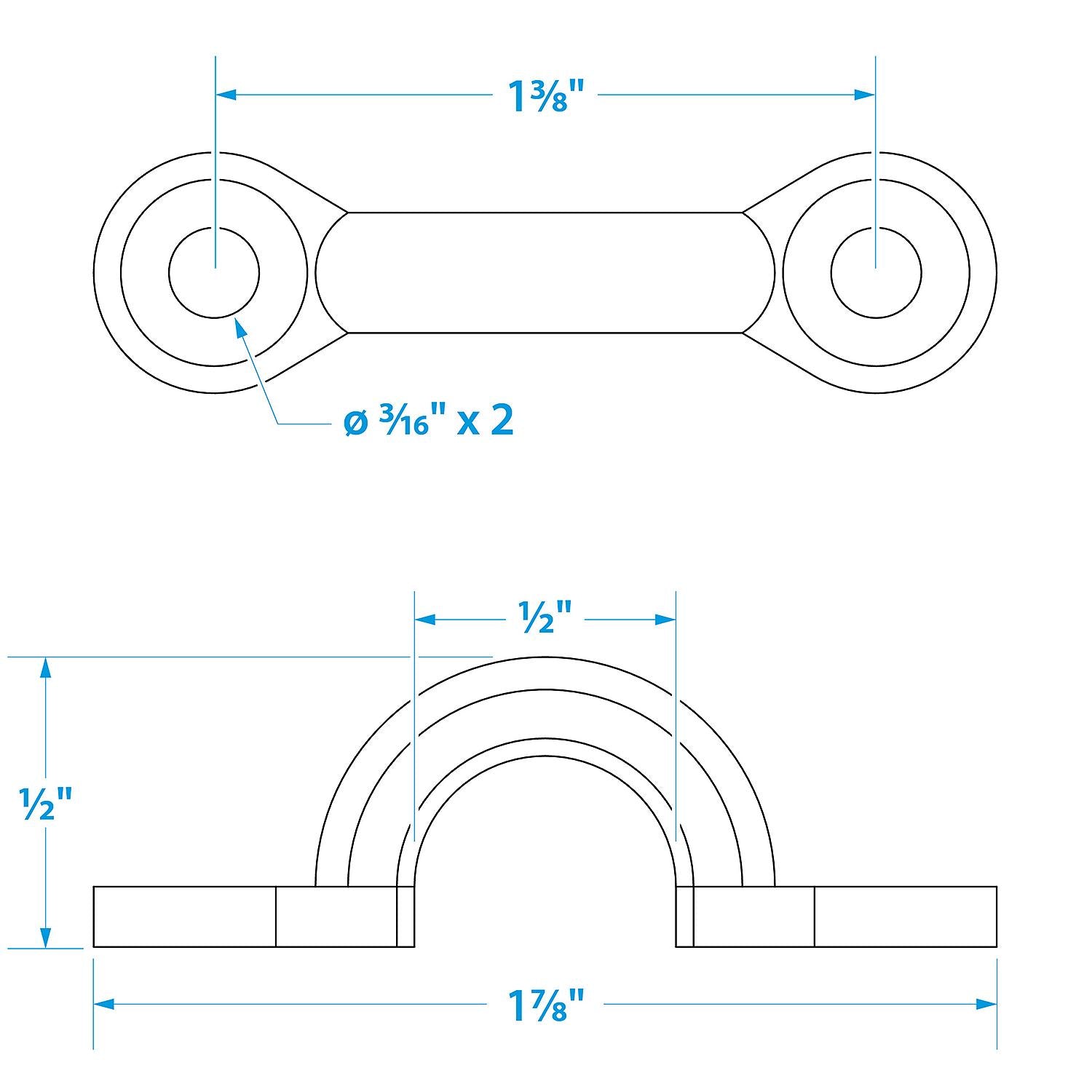 Chrome Plated Zinc Eye Straps 1-7/8in L x 3/8in ID Eye, 4/PK