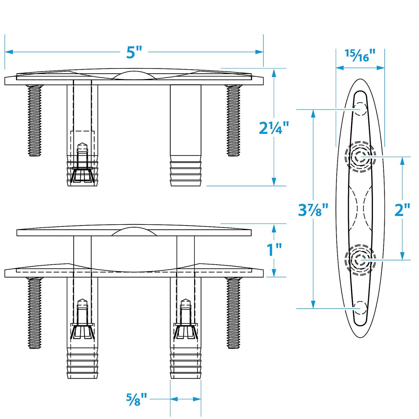 Stainless Steel Pull Up Cleat w/ Studs, 4-1/2in