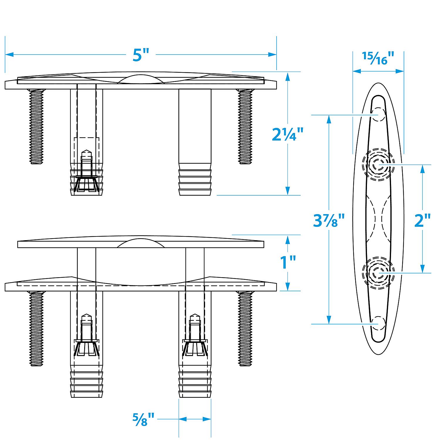 Stainless Steel Pull Up Cleat w/ Studs, 4-1/2in
