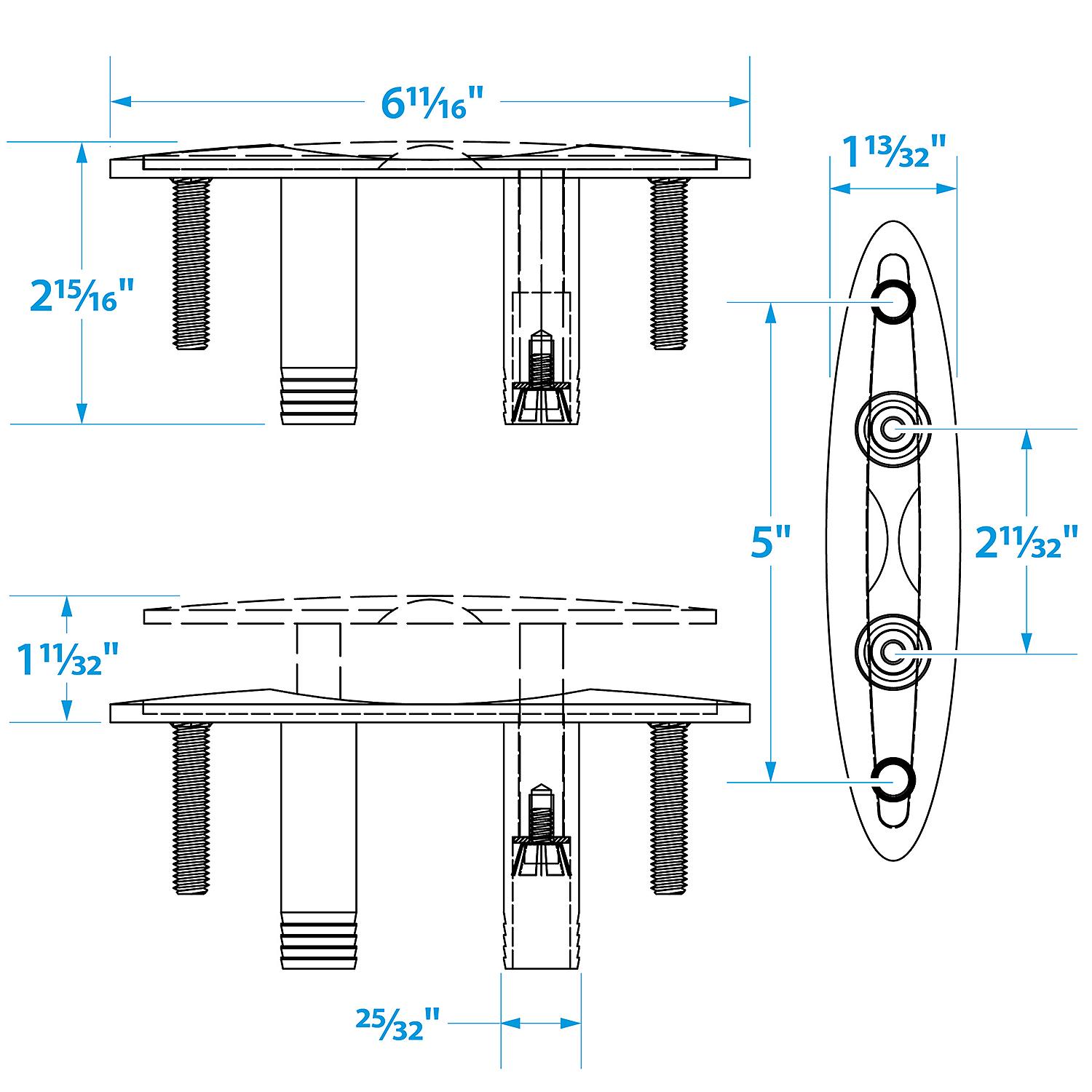 Stainless Steel Pull Up Cleat w/ Studs, 6in