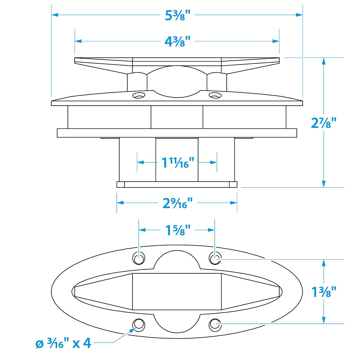 Stainless Steel Flush Pull Up Cleat, 4-1/2in