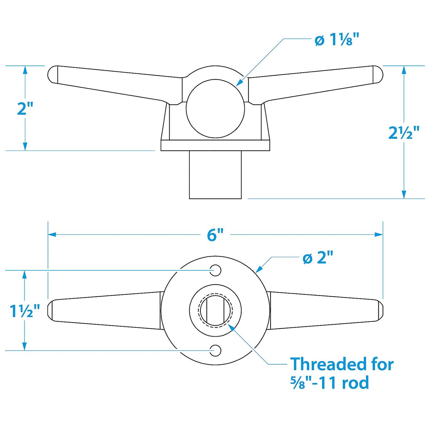 Stainless Steel Lifting Ring w/ Cleat 6in w/ 1-1/8in Eye