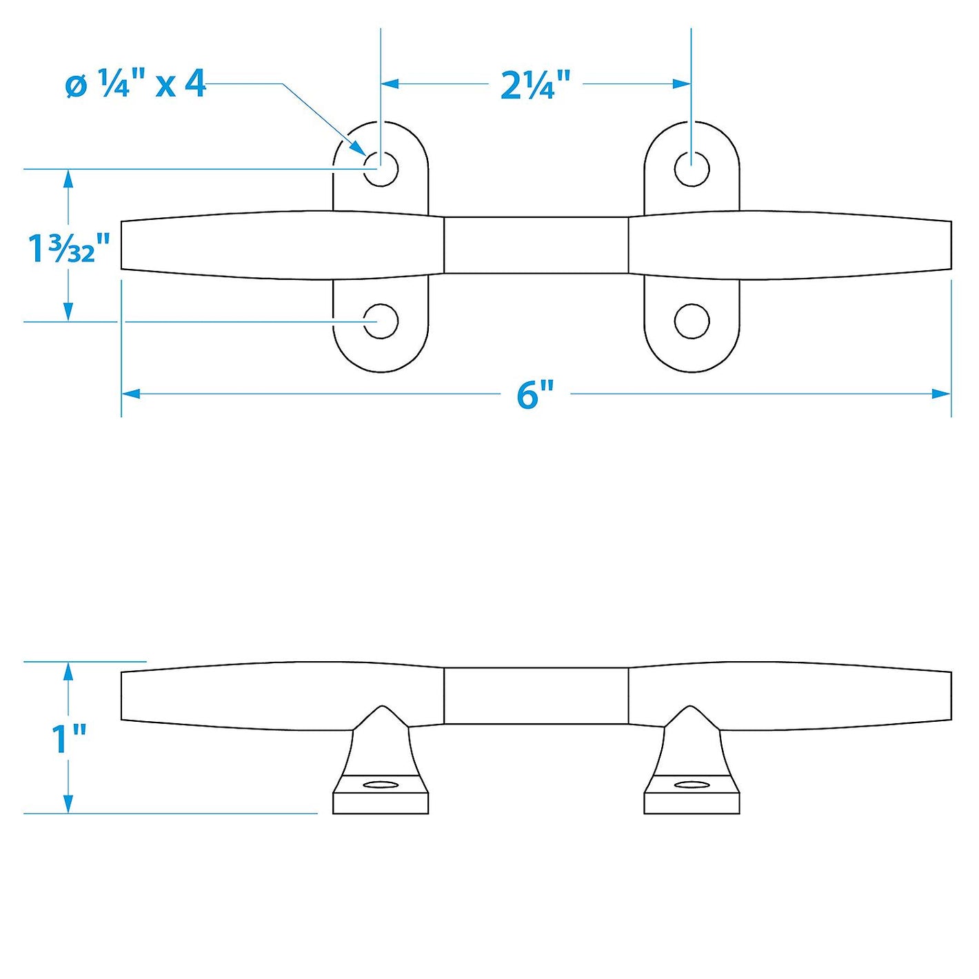 Stainless Steel Hollow Base Cleat, 6in