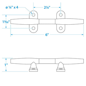 Stainless Steel Hollow Base Cleat, 6in