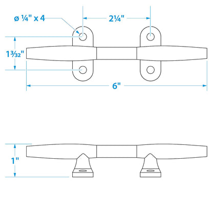 Stainless Steel Hollow Base Cleat, 6in