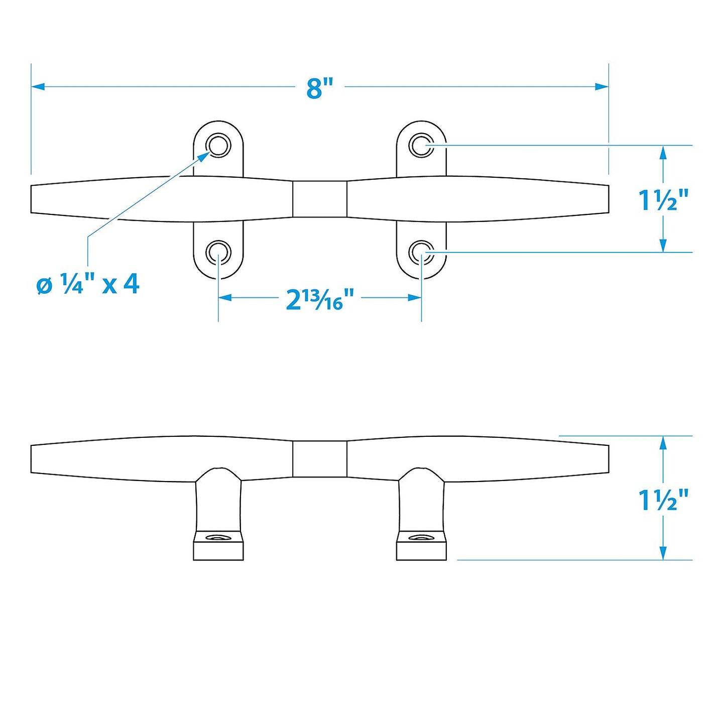 Stainless Steel Hollow Base Cleat, 8in