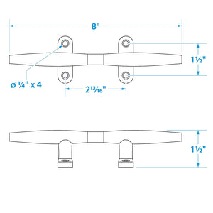 Stainless Steel Hollow Base Cleat, 8in