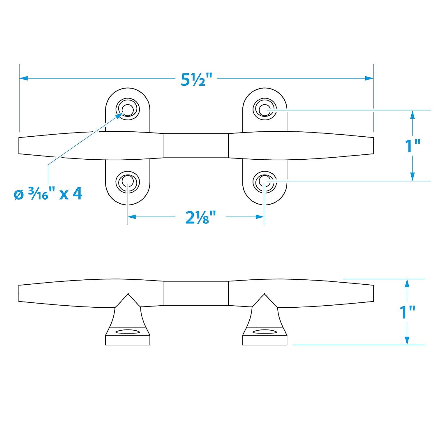 Chrome Plated Polished Cast Brass Hollow Base Yacht Cleat, 5-1/2in