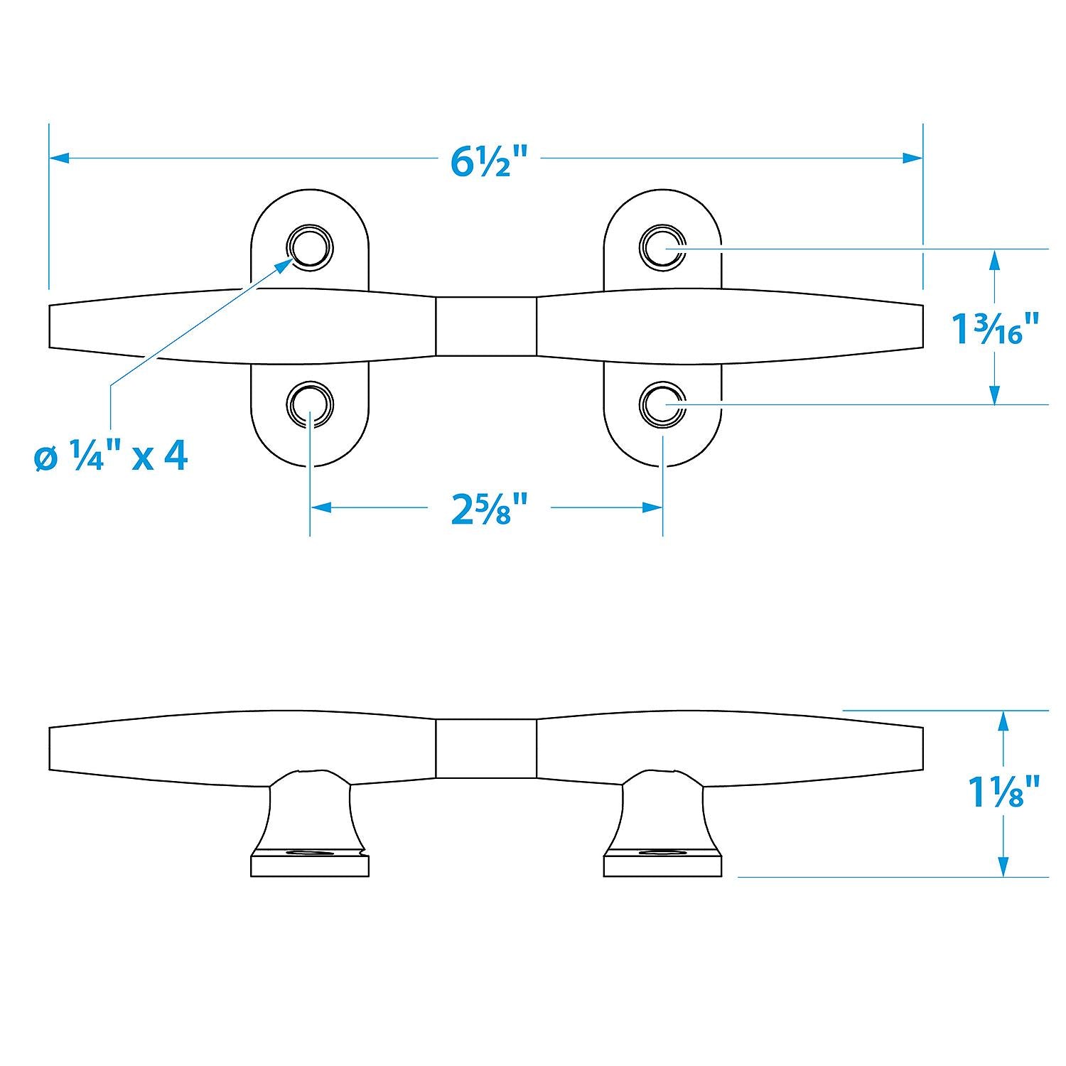 Chrome Plated Polished Cast Brass Hollow Base Yacht Cleat, 6-1/2in