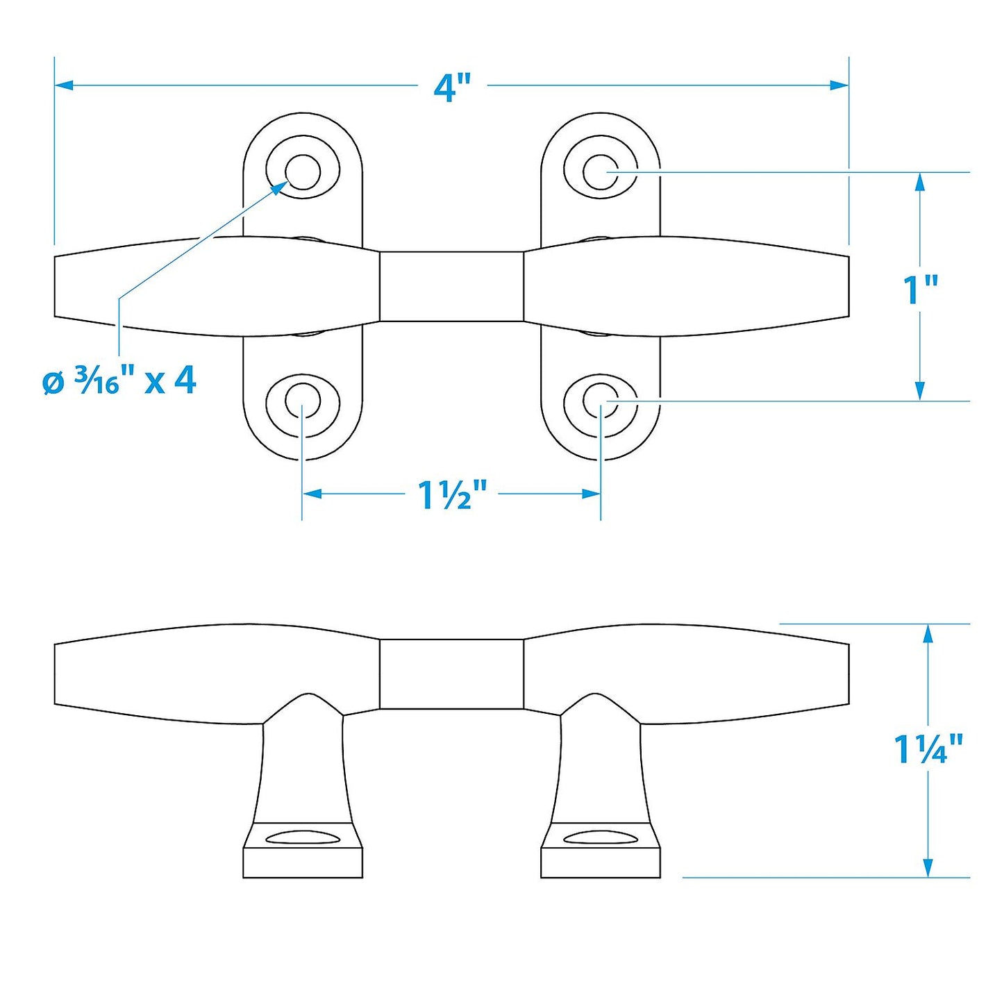 Chrome Plated Zinc Hollow Base Cleat, 4in
