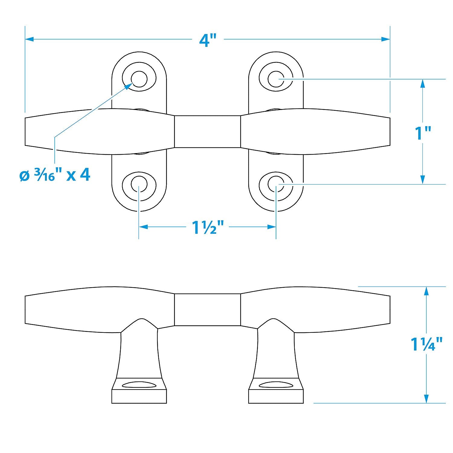 Chrome Plated Zinc Hollow Base Cleat, 4in