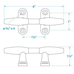 Chrome Plated Zinc Hollow Base Cleat, 4in