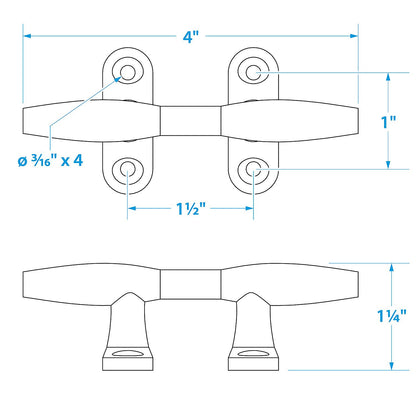 Chrome Plated Zinc Hollow Base Cleat, 4in