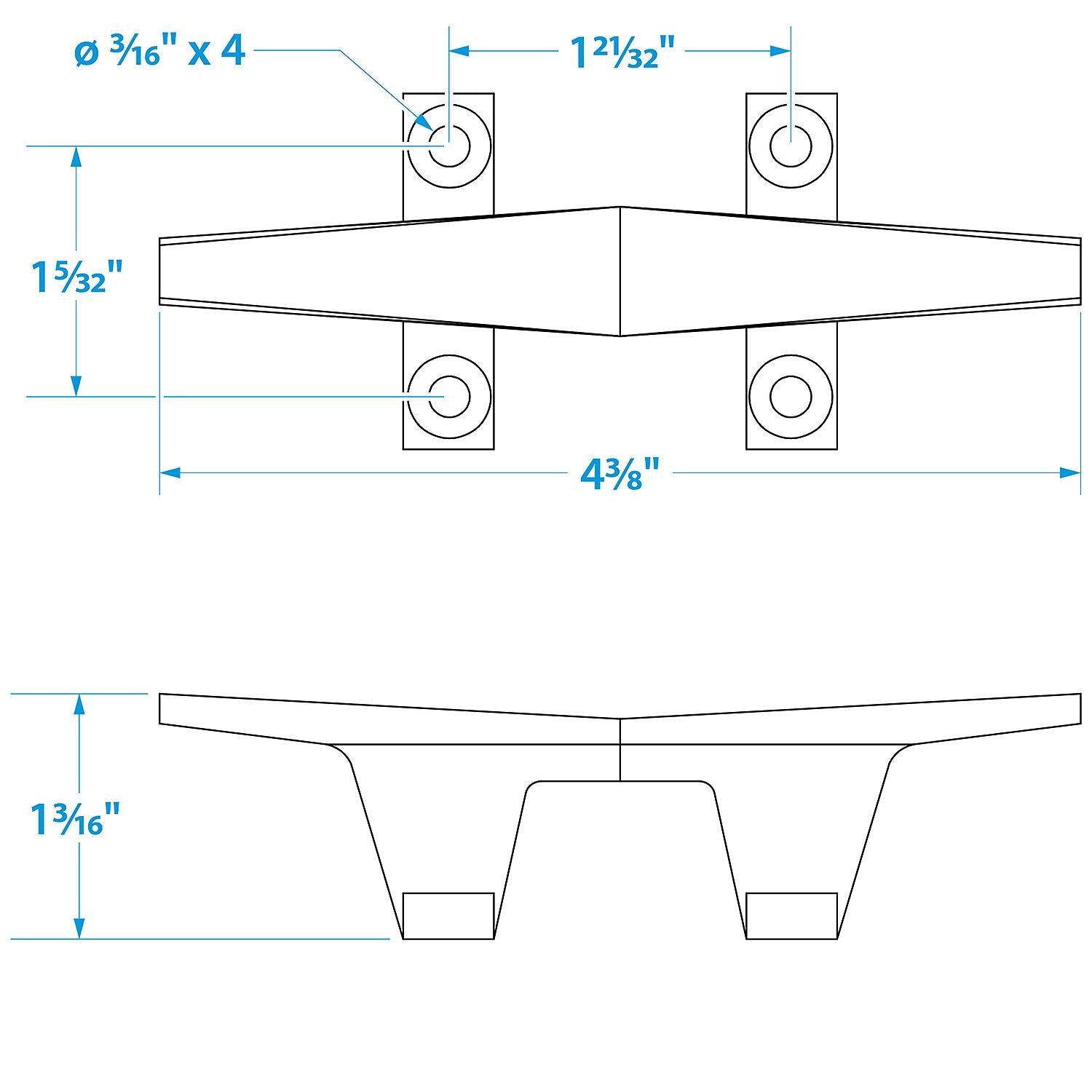 Chrome Plated Zinc Hollow Base Cleat, 4-1/2in