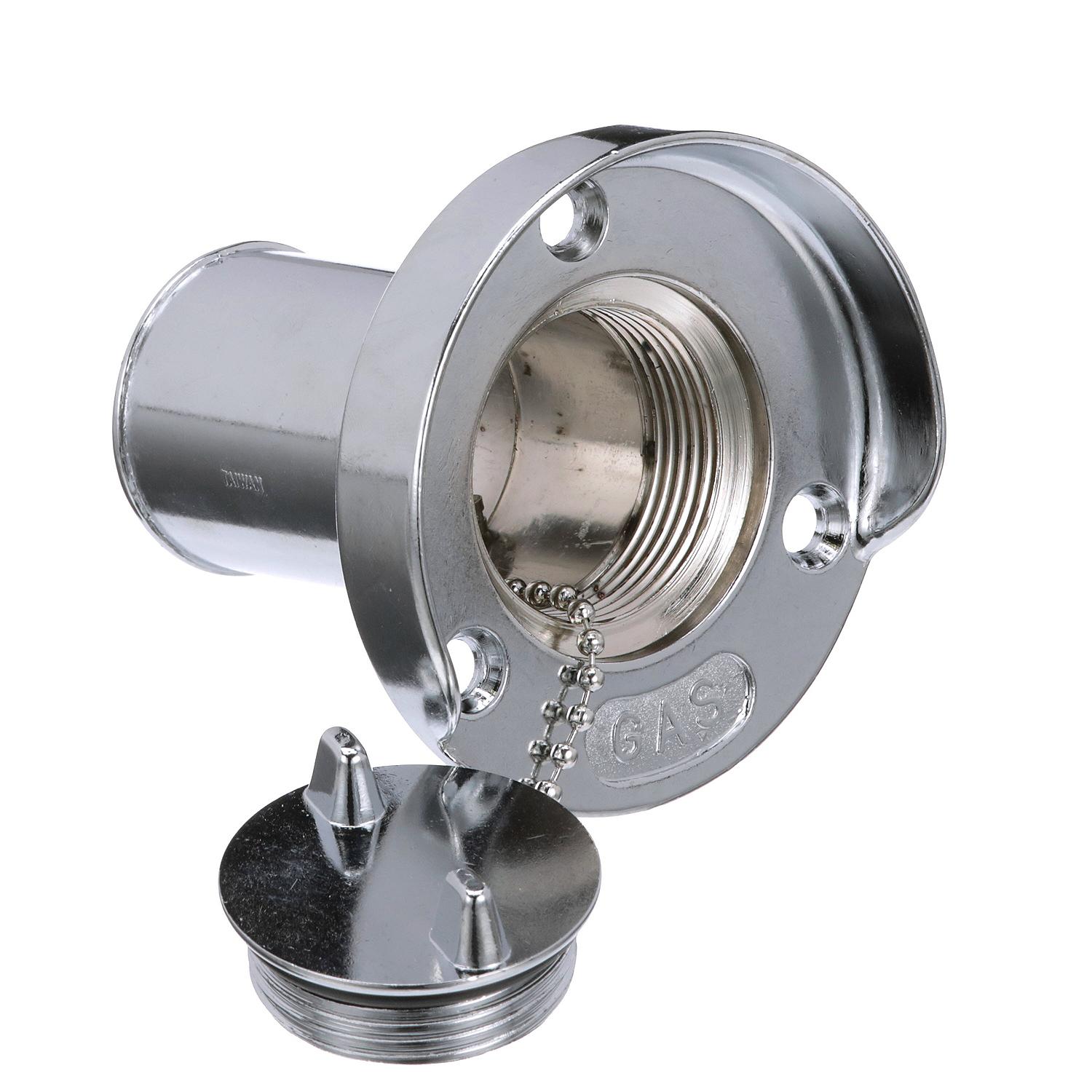 Chrome Plated Zinc Gas Deck Fill w/ Cap For 1-1/2in Hose