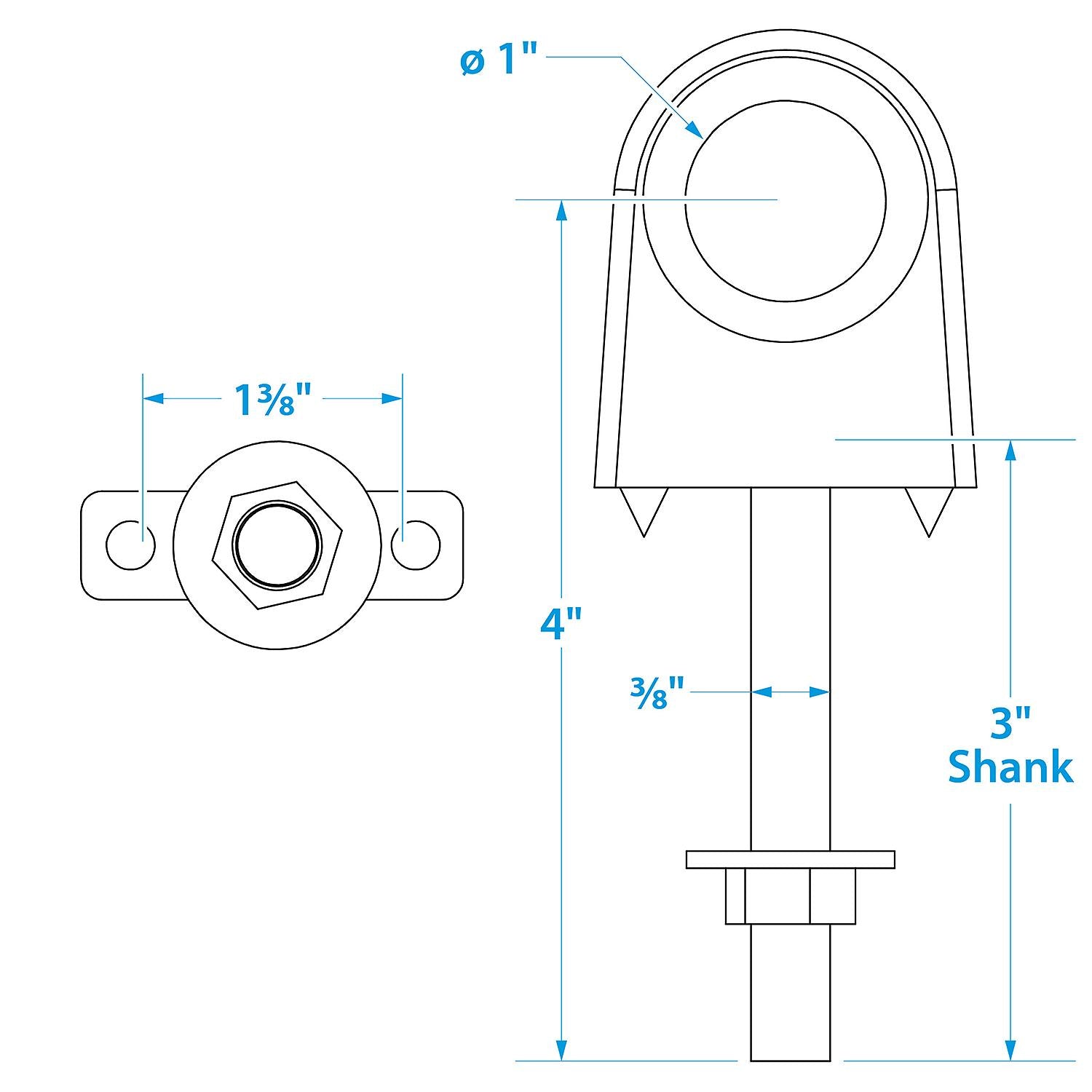 Die-Cast Zamak Single Shank Bow Eye, 3/8in x 3in