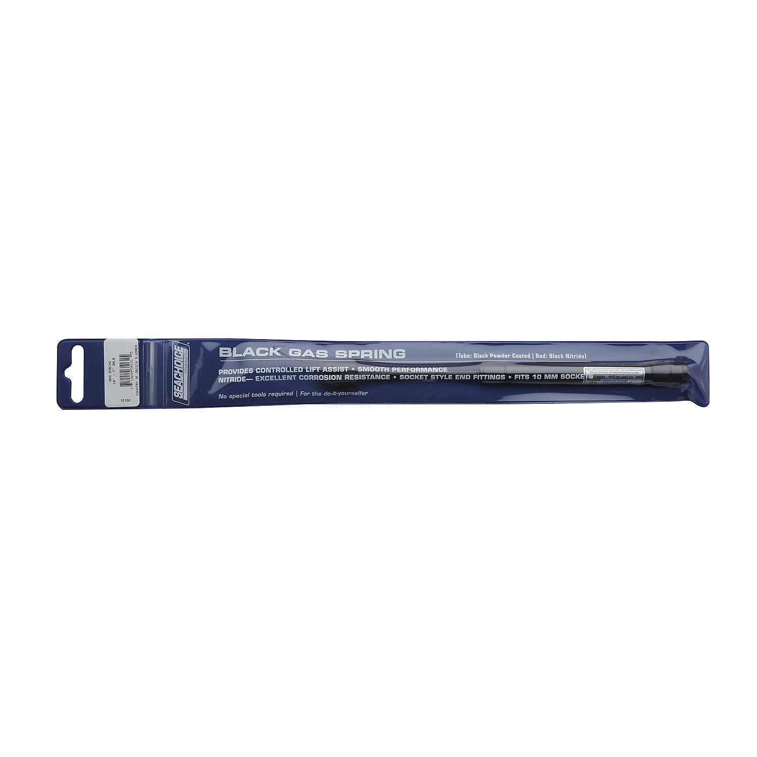 Black Powder Coated Gas Spring Compressed: 7in, Extended: 10in, Force: 30 lbs