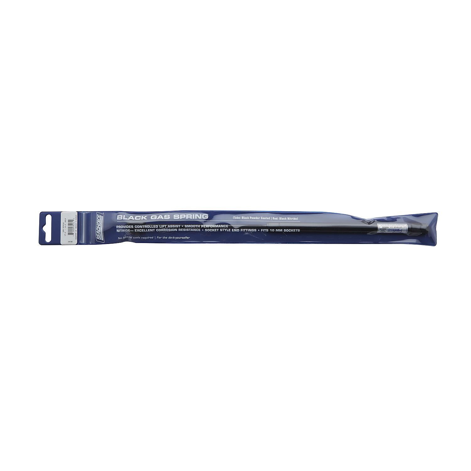 Black Powder Coated Gas Spring Compressed: 10.2in, Extended: 17.2in, Force: 20 lbs