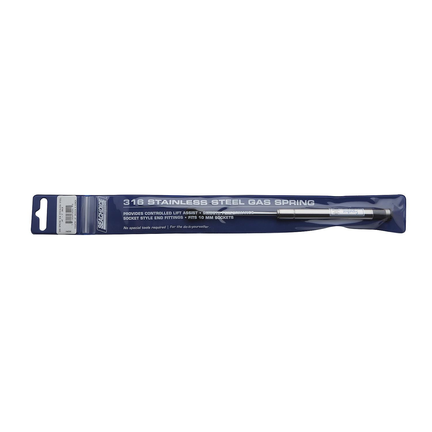 Stainless Steel Gas Spring Compressed: 7in, Extended: 10in, Force: 30 lbs