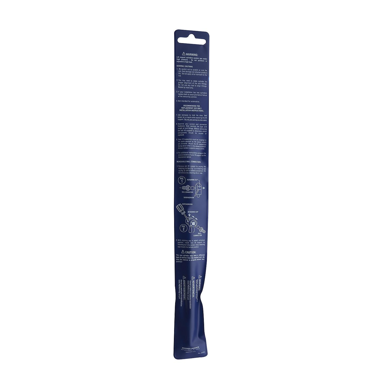 Stainless Steel Gas Spring Compressed: 10.2in, Extended: 17.2in, Force: 70 lbs