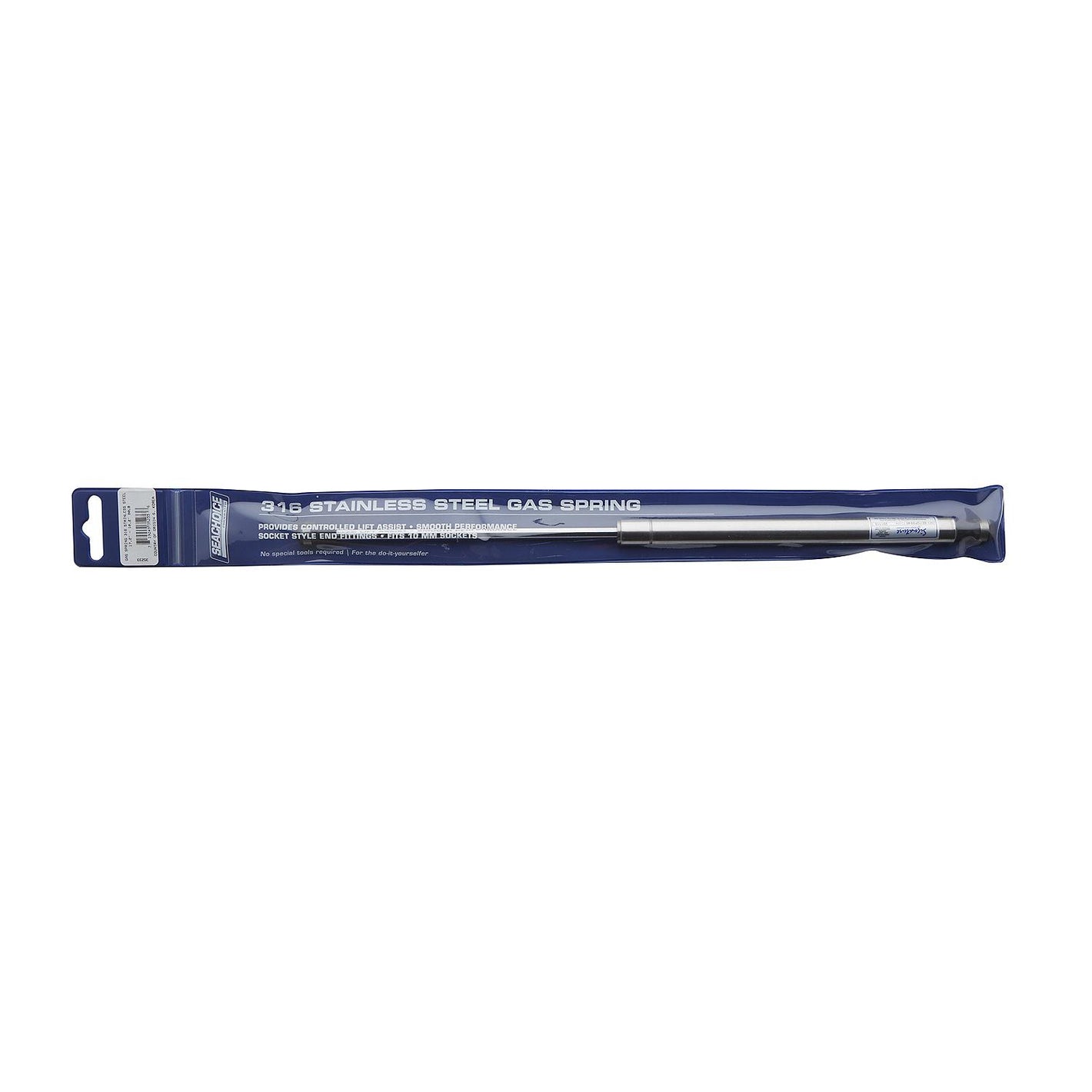 Stainless Steel Gas Spring Compressed: 10.2in, Extended: 17.2in, Force: 90 lbs