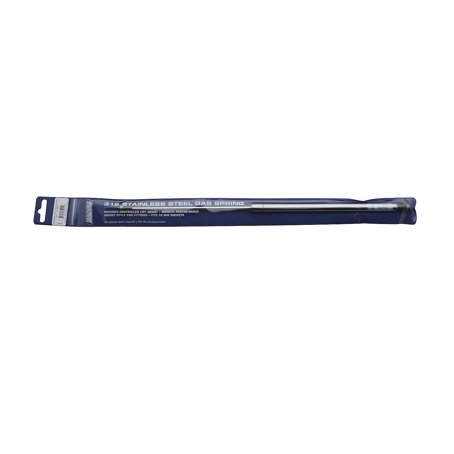 Stainless Steel Gas Spring Compressed:12in, Extended: 20in, Force: 60 lbs