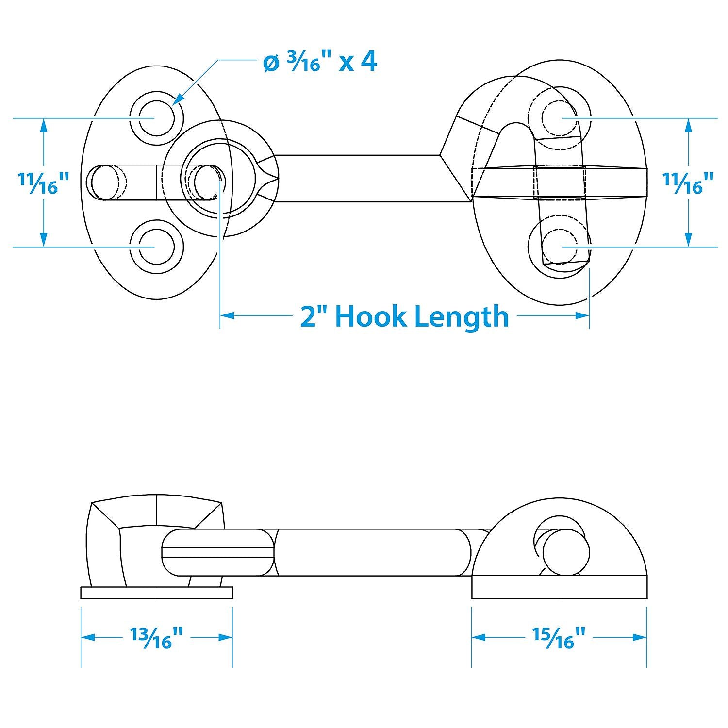 Chrome Plated Brass Cabin Door Hook, 2in