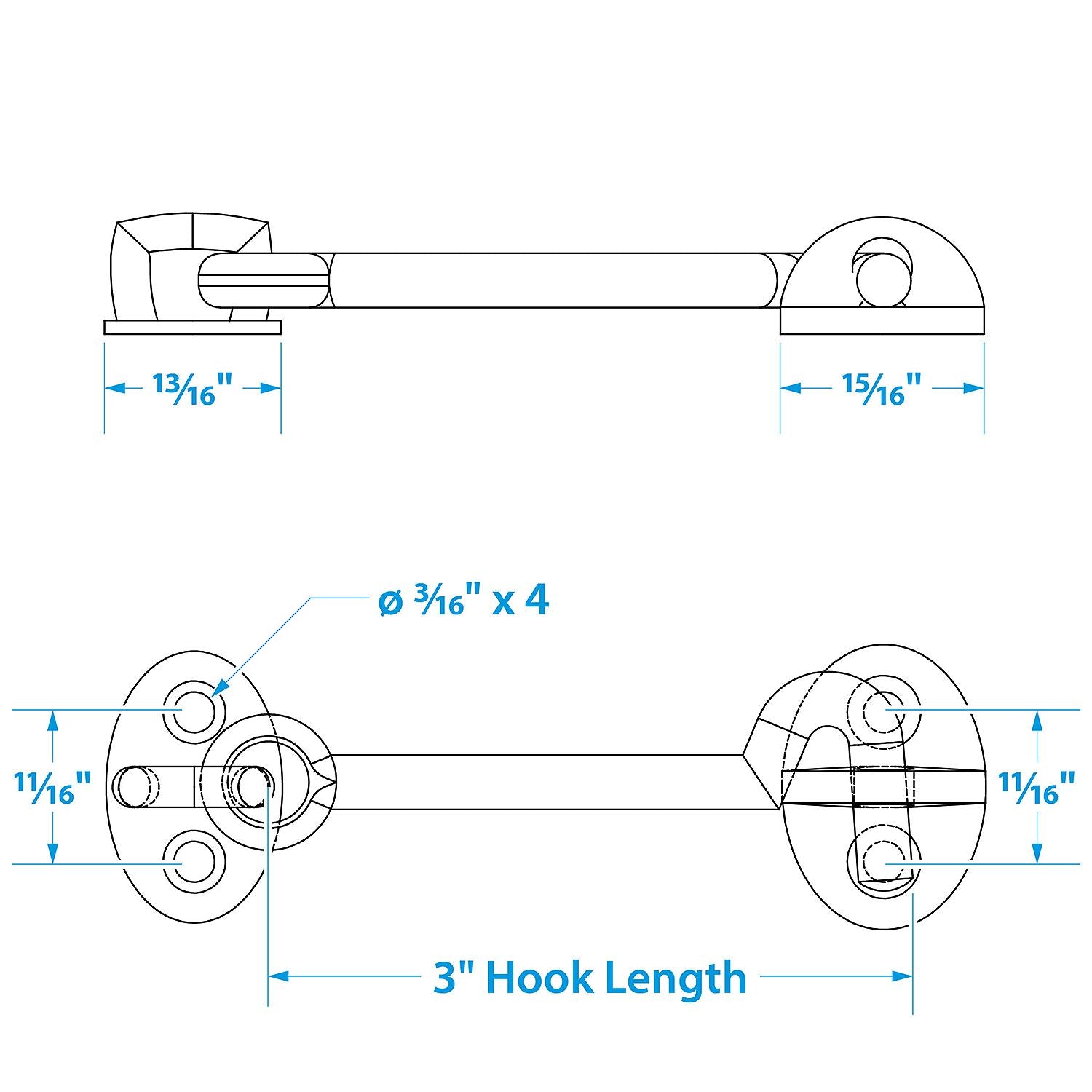 Chrome Plated Brass Cabin Door Hook, 3in