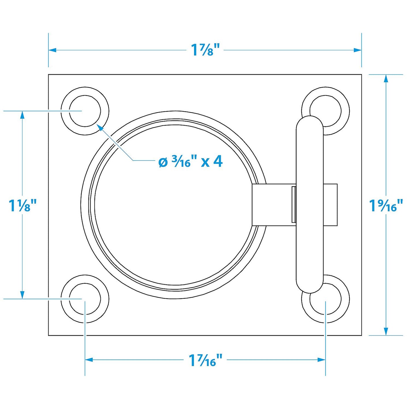 Chrome Plated Brass Flush Ring Pull, 1-1/2in x 1-3/4in