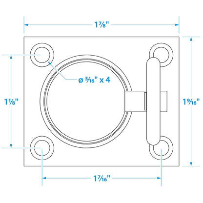 Chrome Plated Brass Flush Ring Pull, 1-1/2in x 1-3/4in