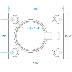Chrome Plated Brass Flush Ring Pull, 1-1/2in x 1-3/4in