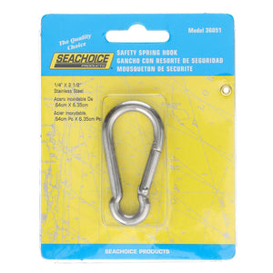 Safety Spring Hook, Stainless Steel, 1/4in x 2-1/2in