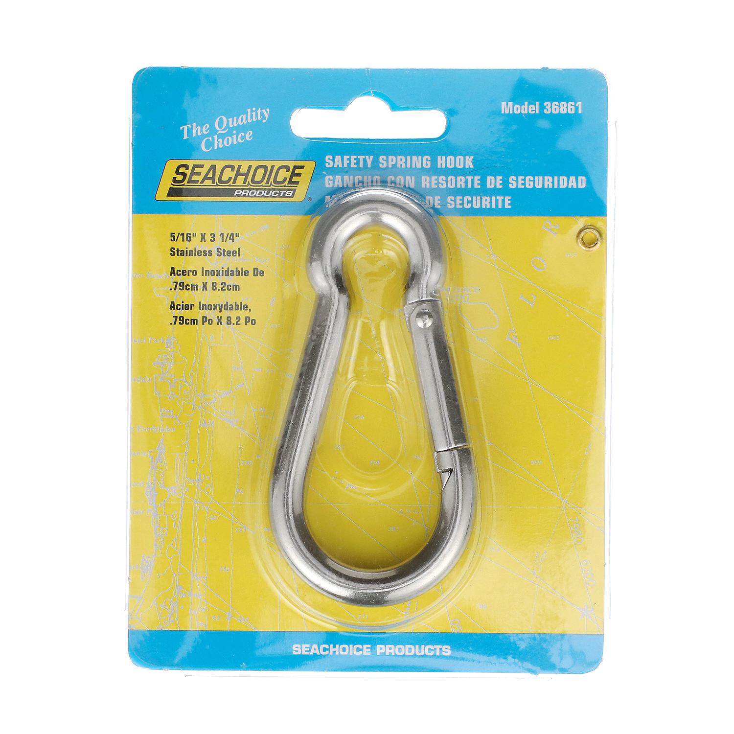 Safety Spring Hook, Stainless Steel, 5/16in x 3-1/4in