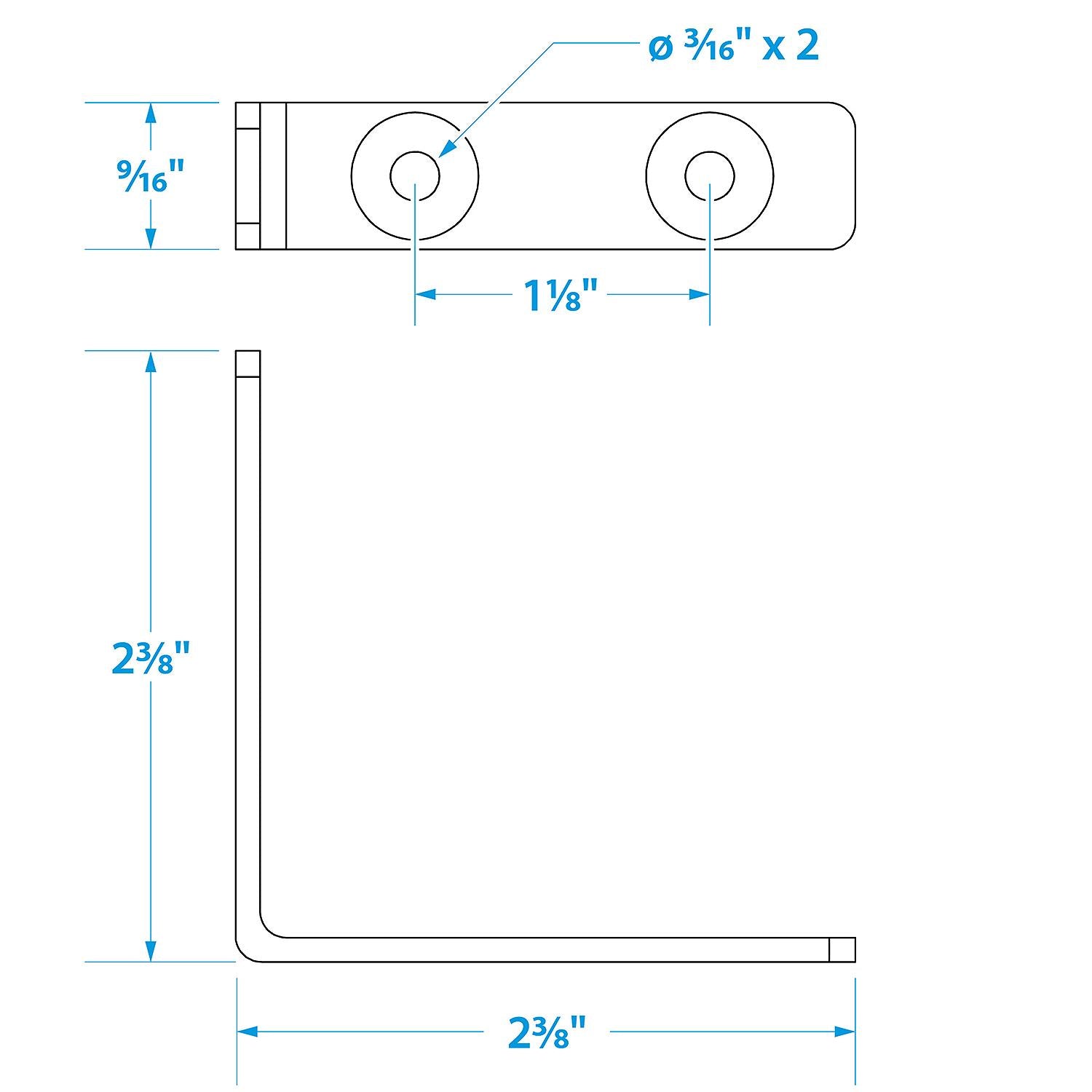 Stainless Steel 90º Angle Brackets, 2-3/8in x 1/2in, 2/PK