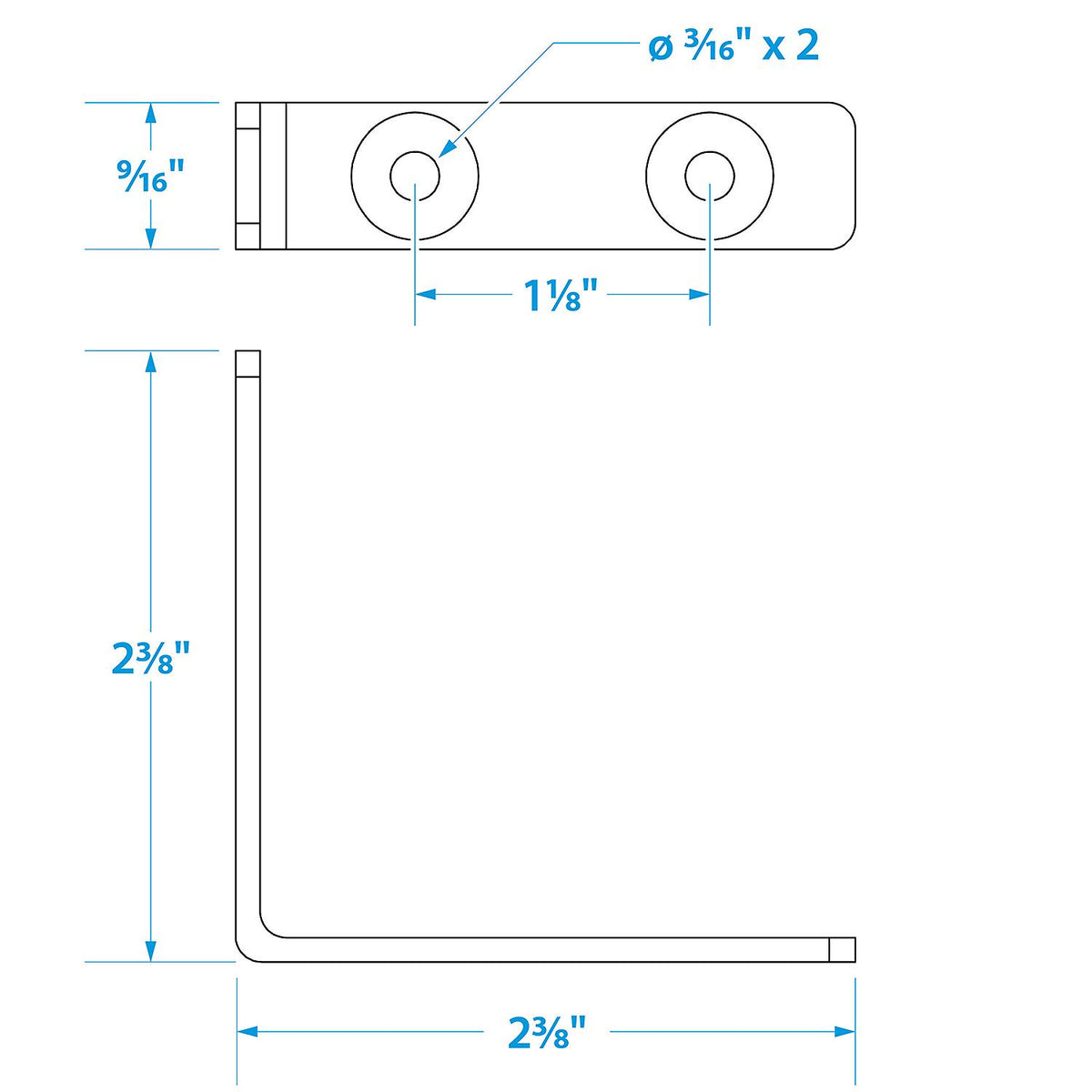 Stainless Steel 90º Angle Brackets, 2-3/8in x 1/2in, 2/PK