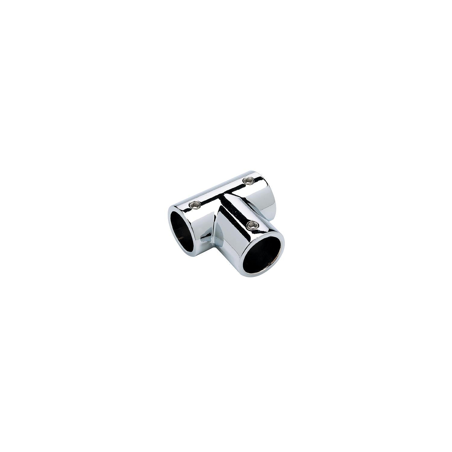 Rail Fitting Tee for 7/8in OD Tubing, Chrome Plated, 90º