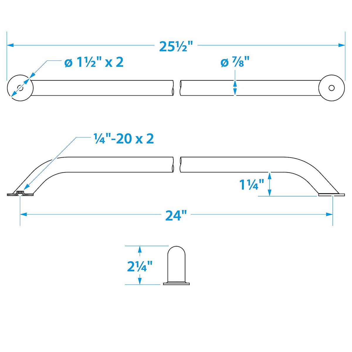 Stainless Steel Hand Rail, 24in